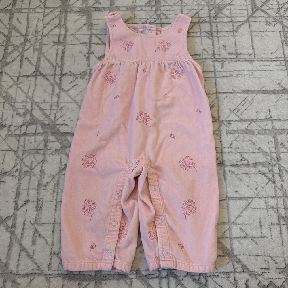 Sprockets Toddler Girls, Pink Velvet Jumpsuit‎ Embroidered Flowers 12 Months Vtg